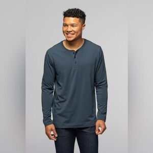 Revtown Men's The Standard Henley in Navy Long‎ Sleeve Performance Shirt- Size M